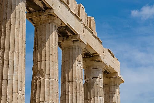 Close-up of the remaining columns and ruins at the Parthenon-Acropolis Athens-Greece Classical Print